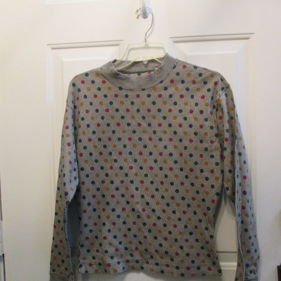 Vtg ESPRIT gray POLKA DOTS long sleeves shirt M - Picture 1 of 15